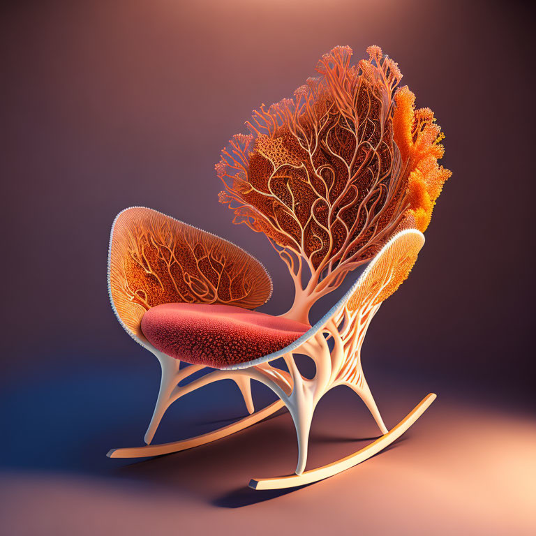 Abstract Coral-Inspired Chair on Purple Gradient Background