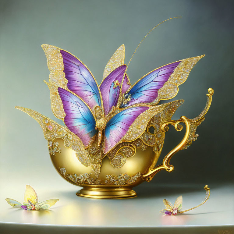 Golden Cup with Butterfly Wings and Ornate Details