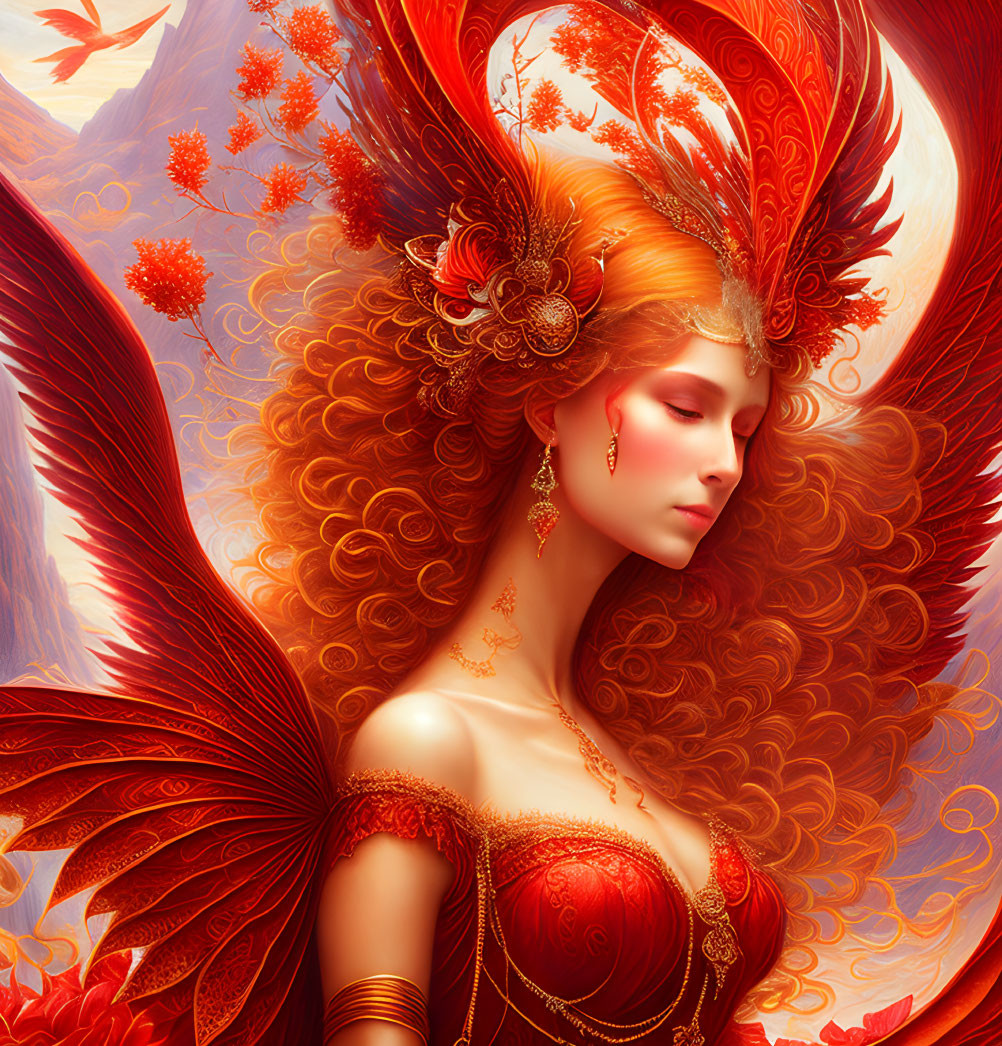 Regal fantasy illustration ornate in red and gold.