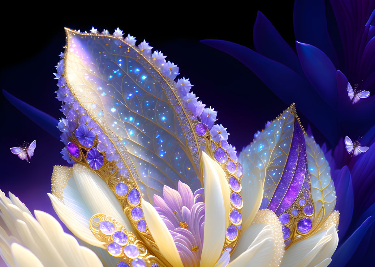 Vivid digital artwork: Luminescent flowers, butterflies, fantasy style