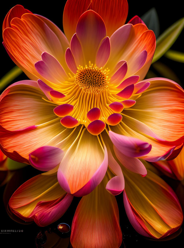 Vibrant orange and yellow flower on dark background