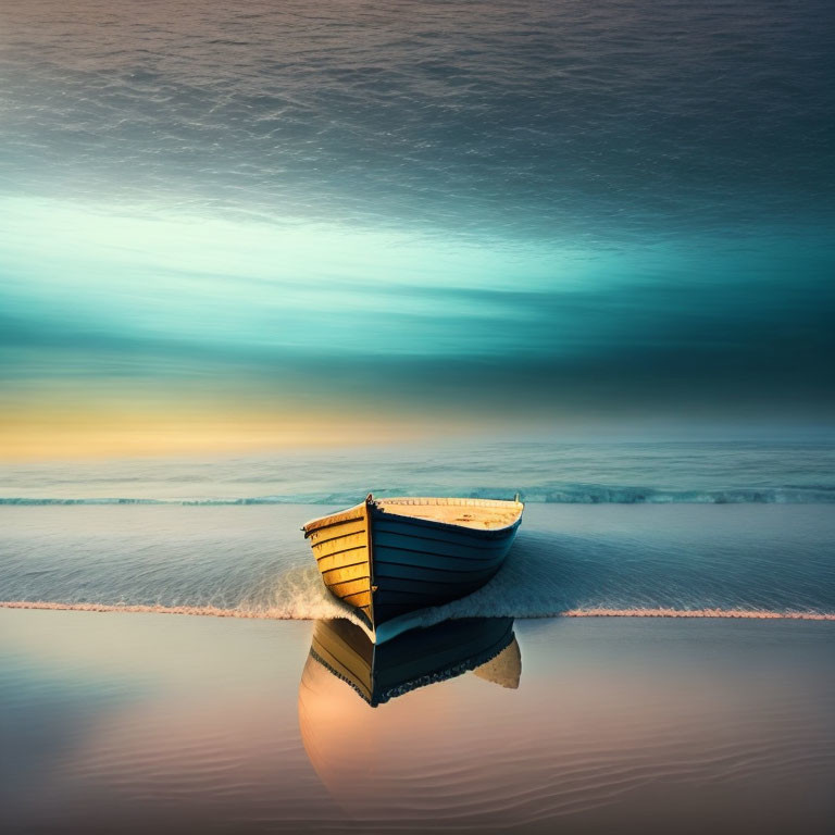 Solitary Boat Reflecting on Calm Waters Under Gradient Sky