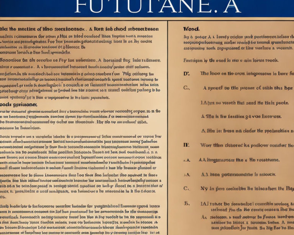 Document with "FUTUTANE" heading, paragraphs, and sidebar.