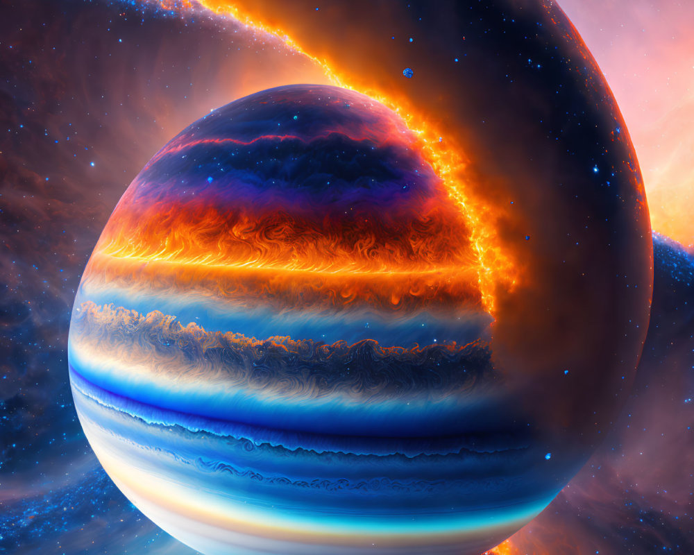 Colorful Gas Giant Planet with Swirling Clouds in Space