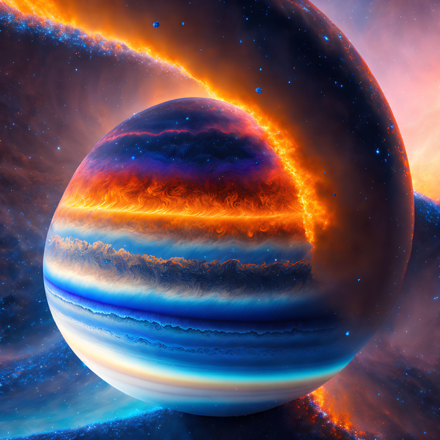 Colorful Gas Giant Planet with Swirling Clouds in Space