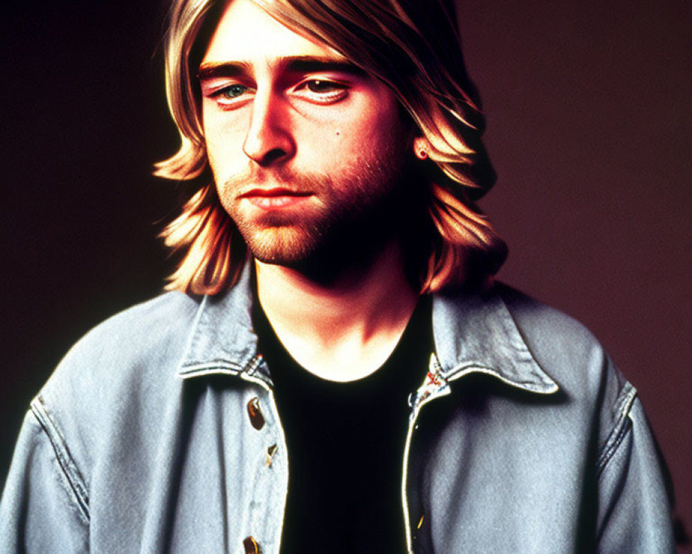 Blond man in denim jacket on graduated background