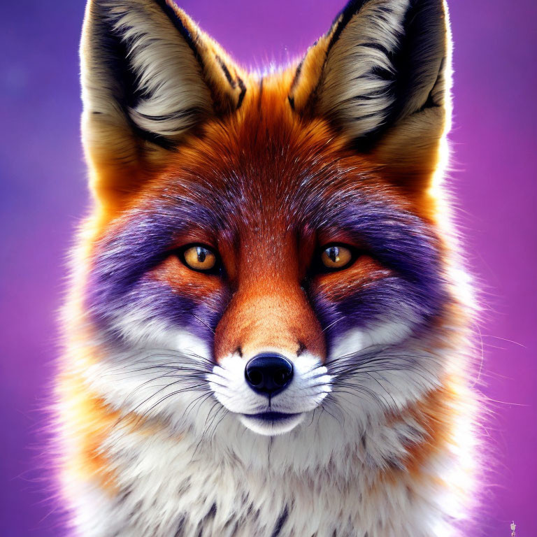 Vibrant digital fox portrait with orange fur and amber eyes