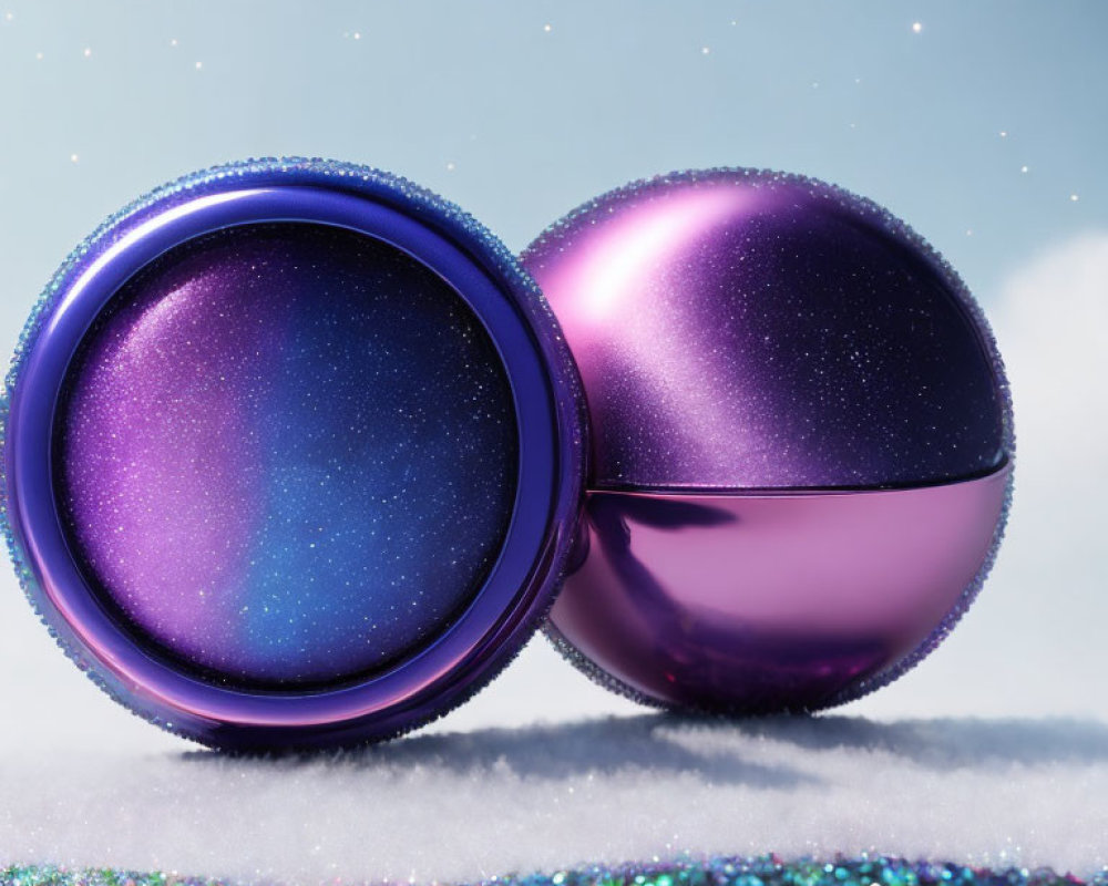 Shiny Purple Baubles with Cosmic Texture on Glittery Surface