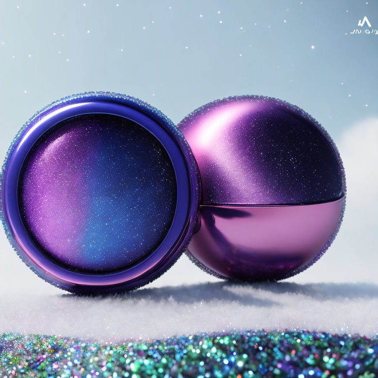 Shiny Purple Baubles with Cosmic Texture on Glittery Surface