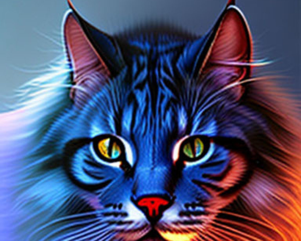 Colorful Digital Illustration of Cat with Intricate Fur Details