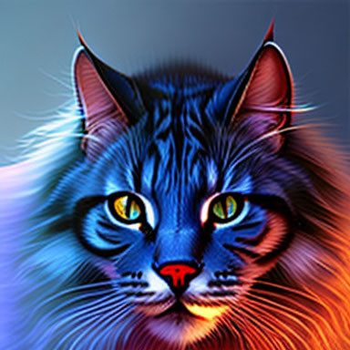 Colorful Digital Illustration of Cat with Intricate Fur Details