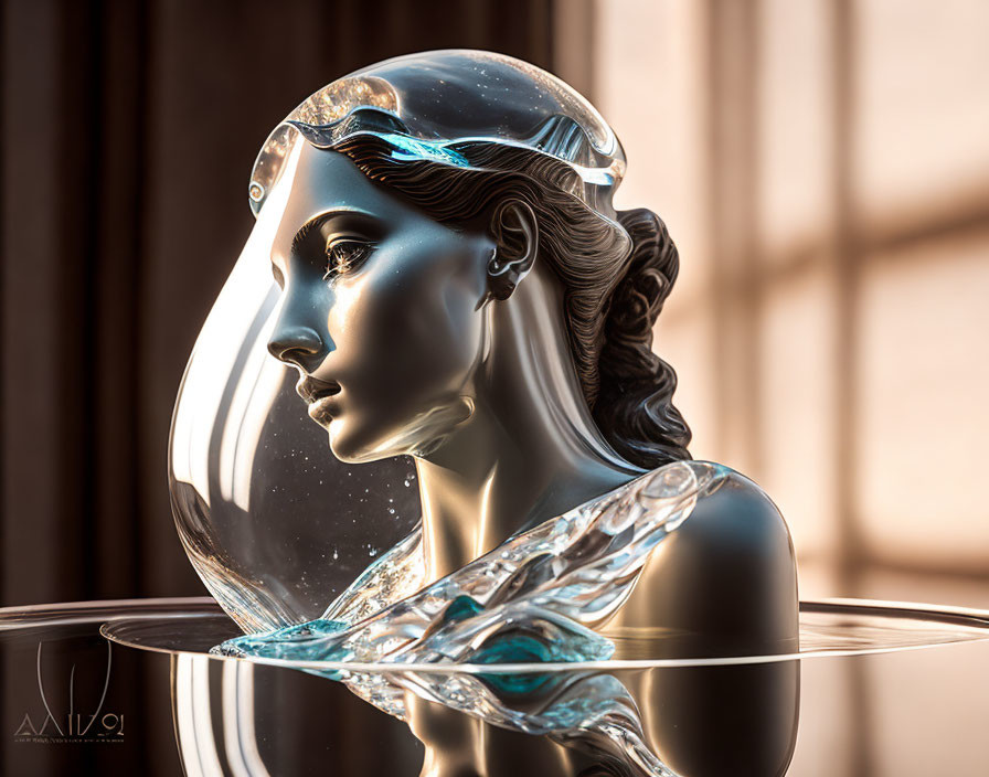 Translucent Woman's Bust Sculpture with Intricate Details