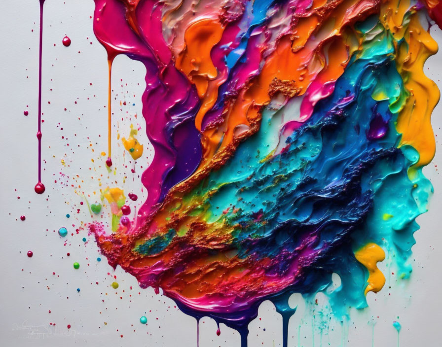 Colorful Abstract Painting with Thick Melting Streams of Paint