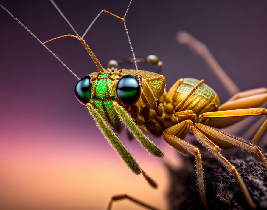 Detailed Close-Up of Praying Mantis Eyes on Purple Background