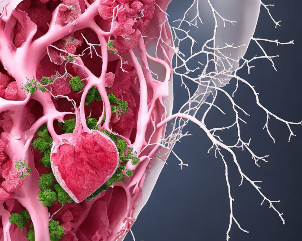 Detailed 3D Illustration of Pink Alveolar Structure in Lungs with Capillaries