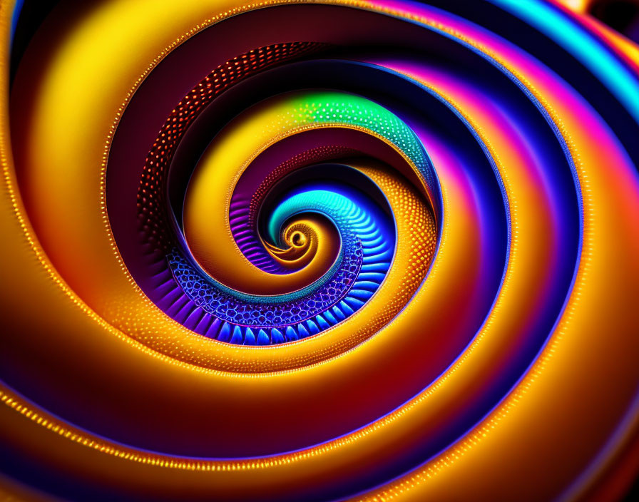 Colorful Digital Fractal Spiral: Orange to Blue Gradient