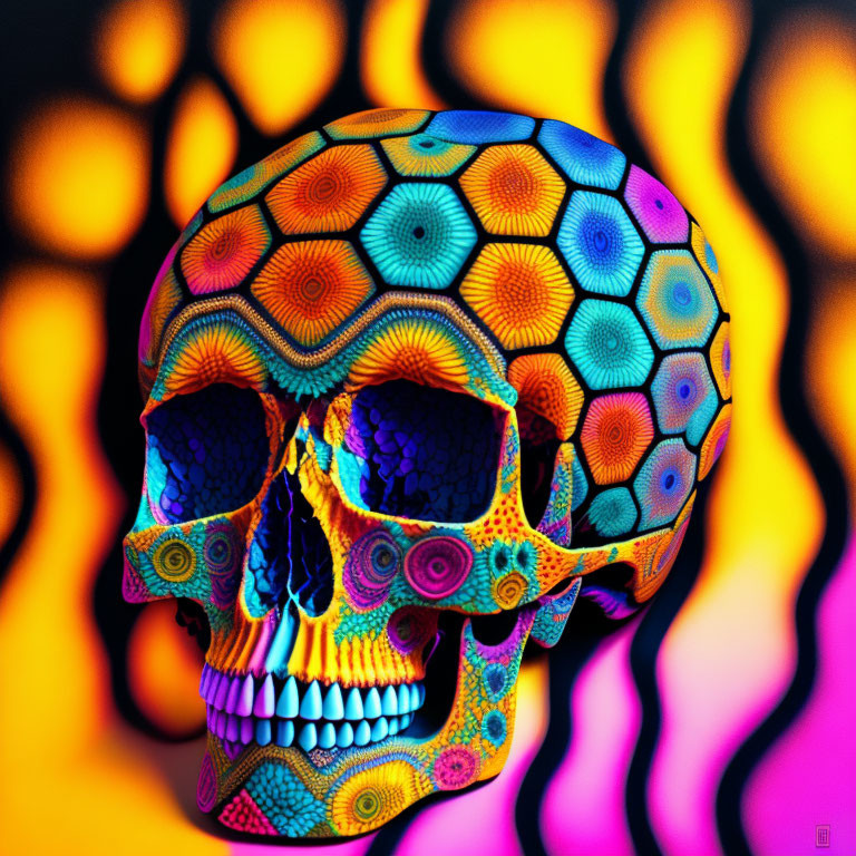 Vibrant Psychedelic Skull on Colorful Background