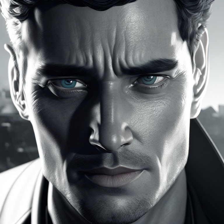 CGI Male Character with Striking Blue Eyes and Chiseled Features