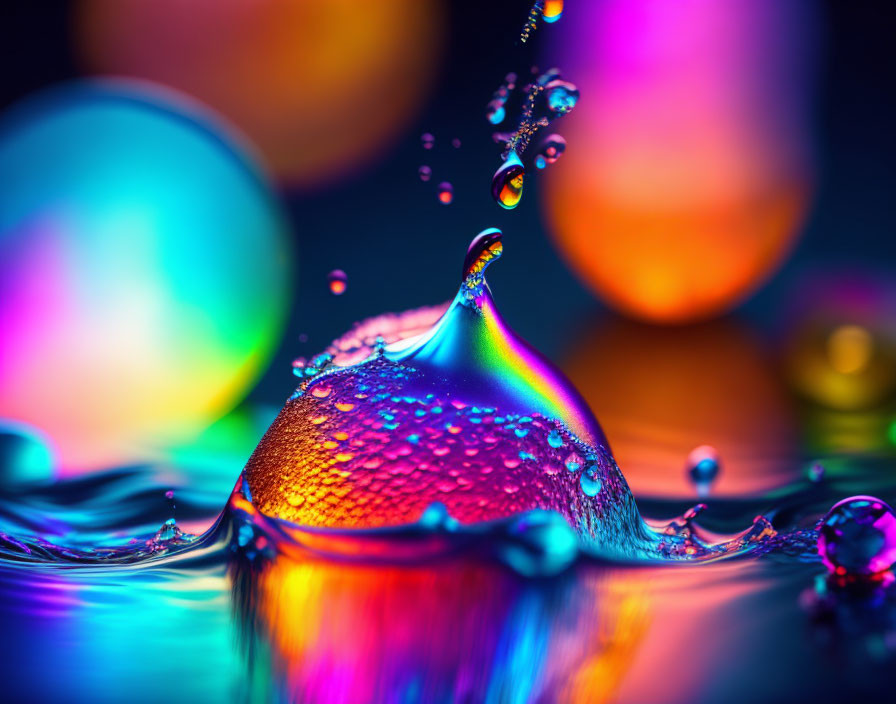 Colorful Water Droplet Splash with Bokeh Background and Dynamic Motion