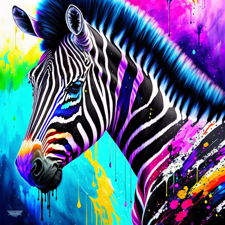 Colorful Abstract Zebra Art with Paint Splatters