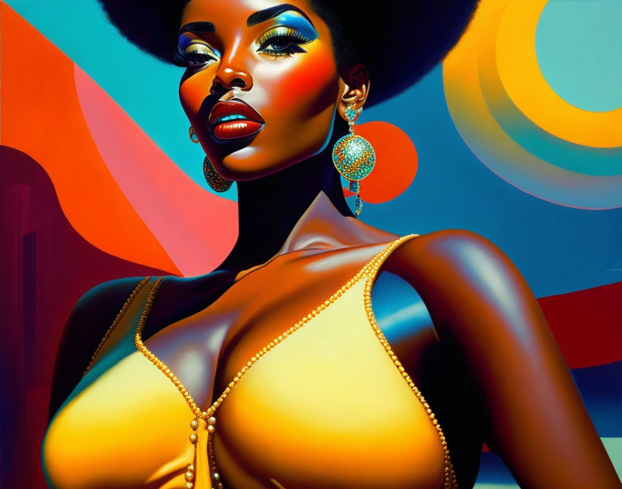 Colorful Digital Artwork Featuring Woman with Afro and Striking Makeup