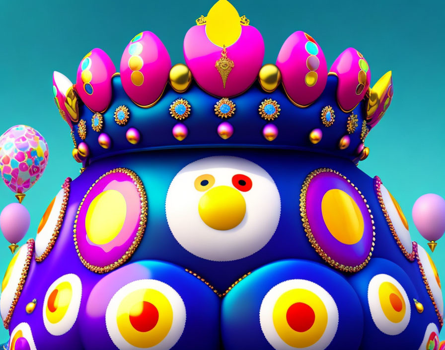 Regal figure with crown in colorful 3D animation