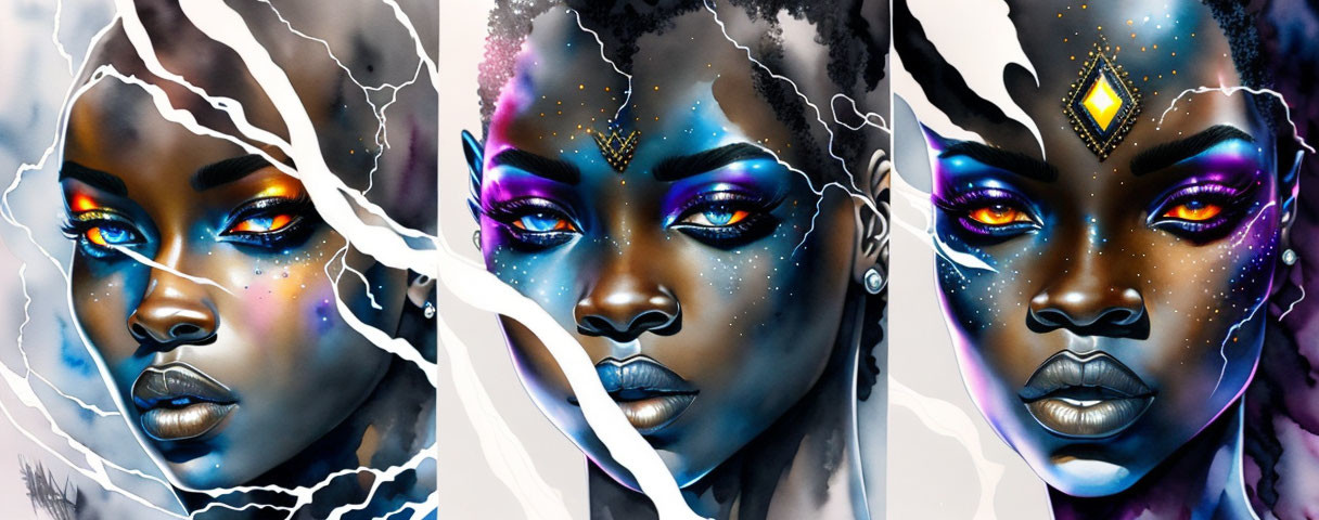 Cosmic-inspired makeup portraits with celestial elements