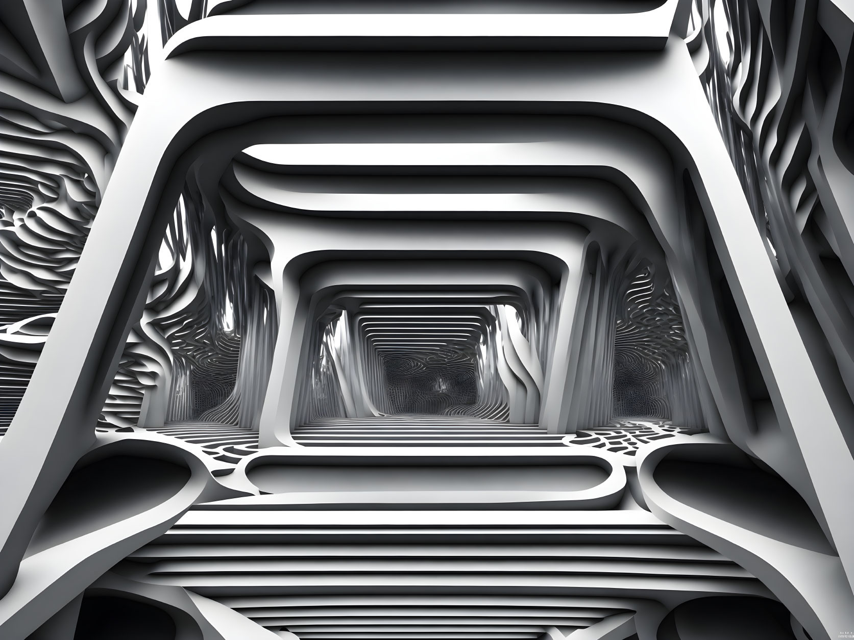 Abstract Monochrome 3D Tunnel with Geometric Patterns