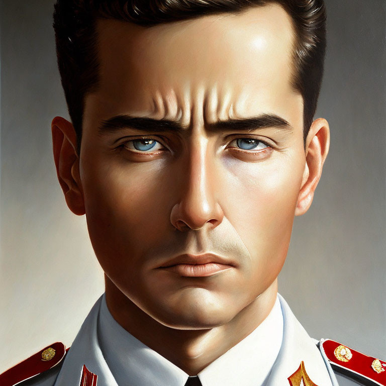 Hyperrealistic Military Man Portrait with Intense Gaze