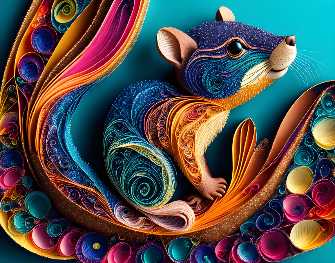 Colorful Swirling Patterns Stylized Squirrel Artwork