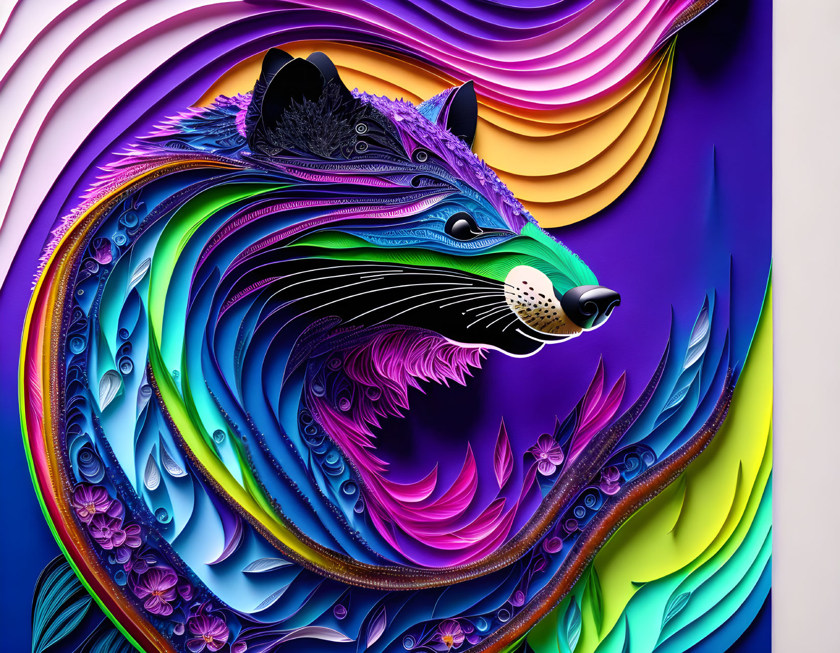 Abstract Multicolored Paper Art of Stylized Fox