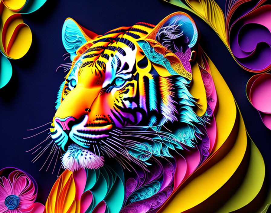 Colorful Tiger Artwork with Abstract Background