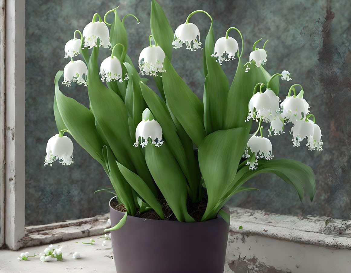 White Bell-Shaped Flower Potted Plant by Window Sill