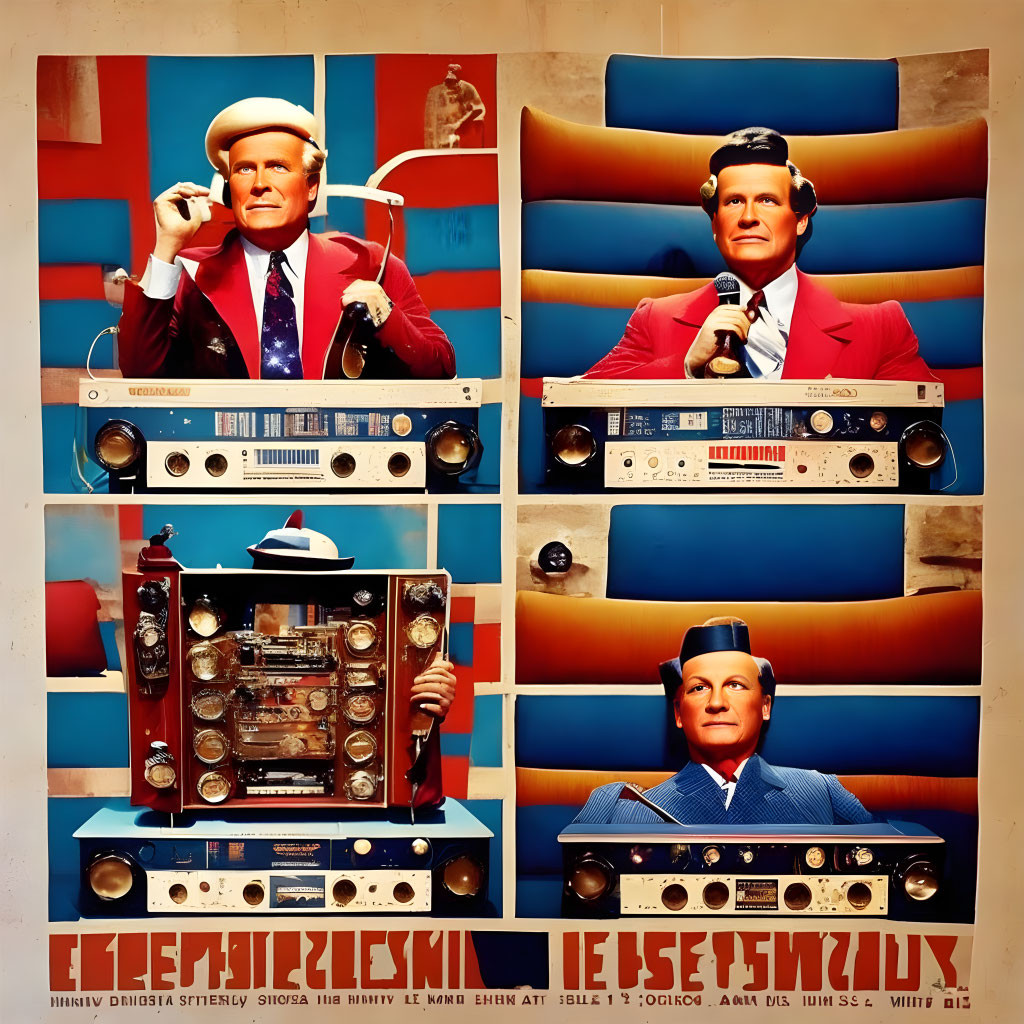 Colorful Pop Art Quadriptych of Man with Vintage Audio Equipment