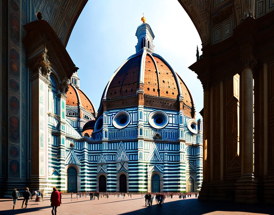 Iconic Florence Cathedral with red-tiled dome and marble facade.