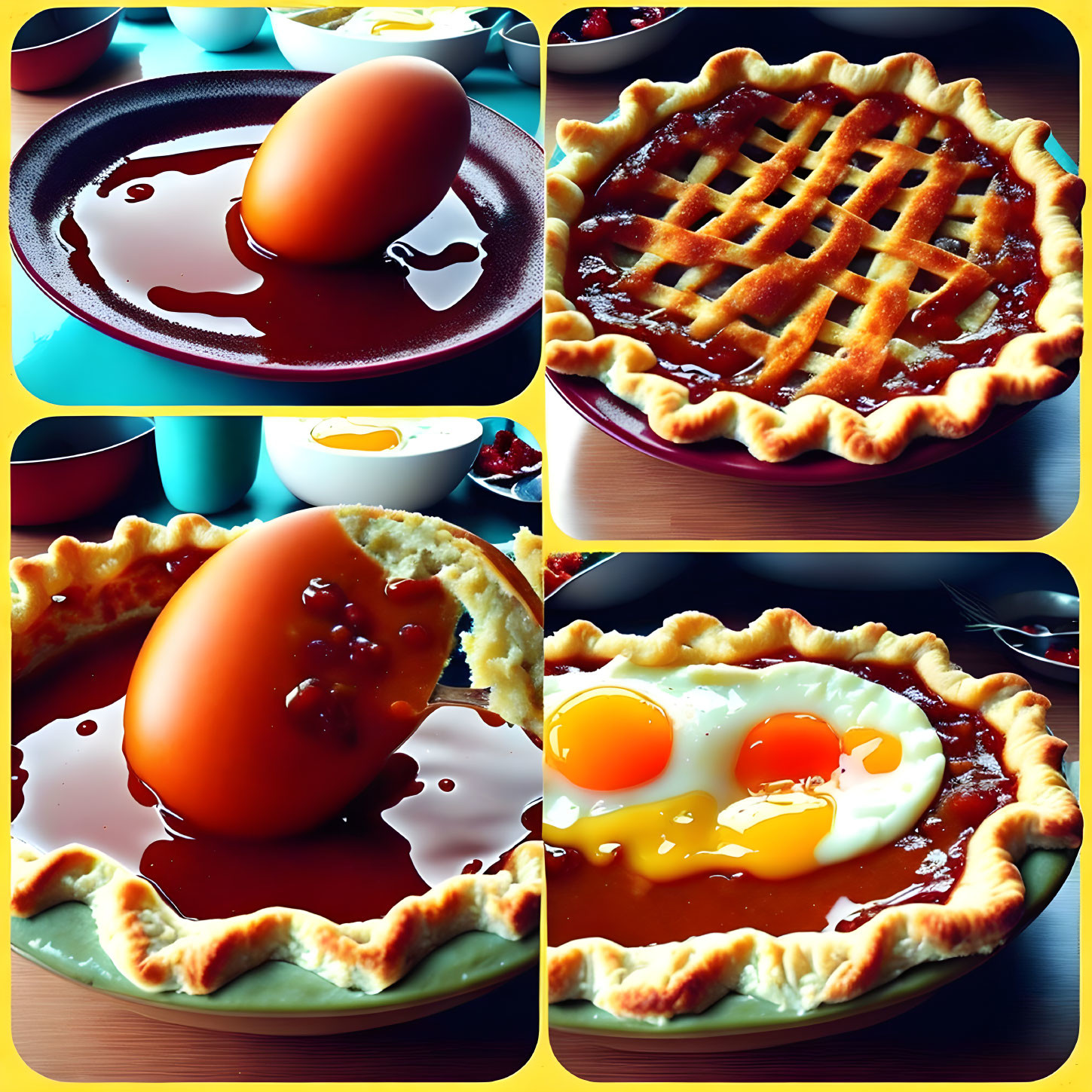 Stages of Baking Pie with Breakfast Theme