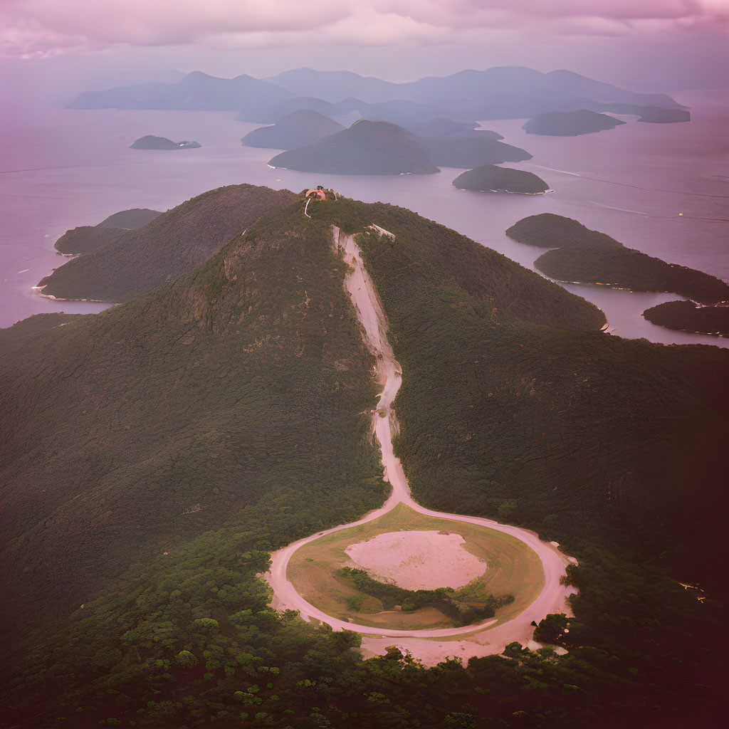 Scenic Mountain Road Overlooking Bay and Islands