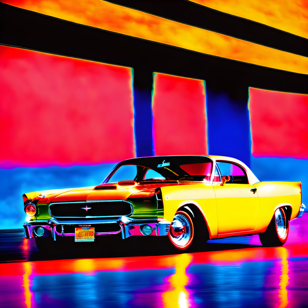 Vintage Car with Vibrant Thermal Imaging Effect