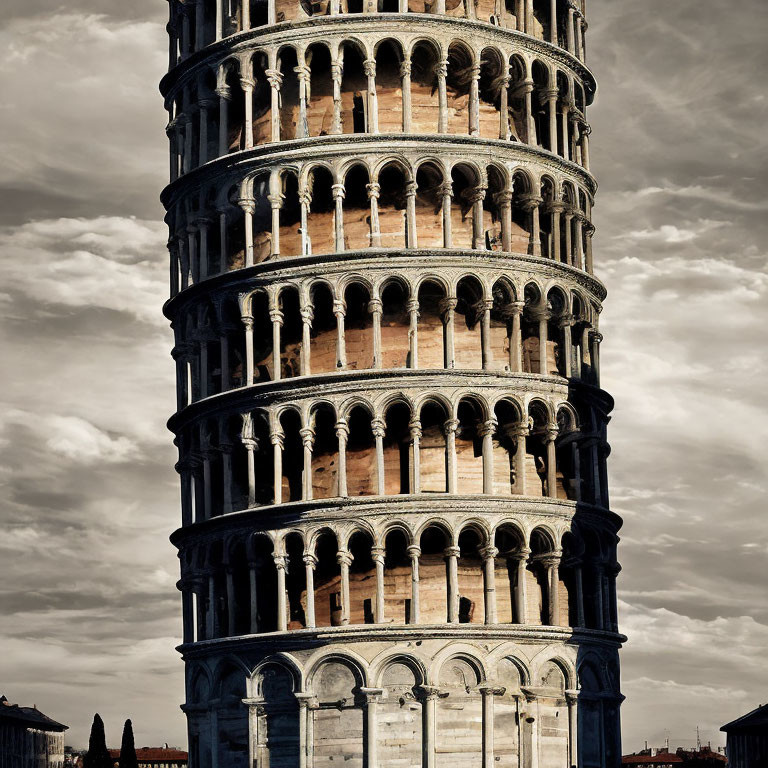 Close-up View: Leaning Tower of Pisa's Intricate Architecture