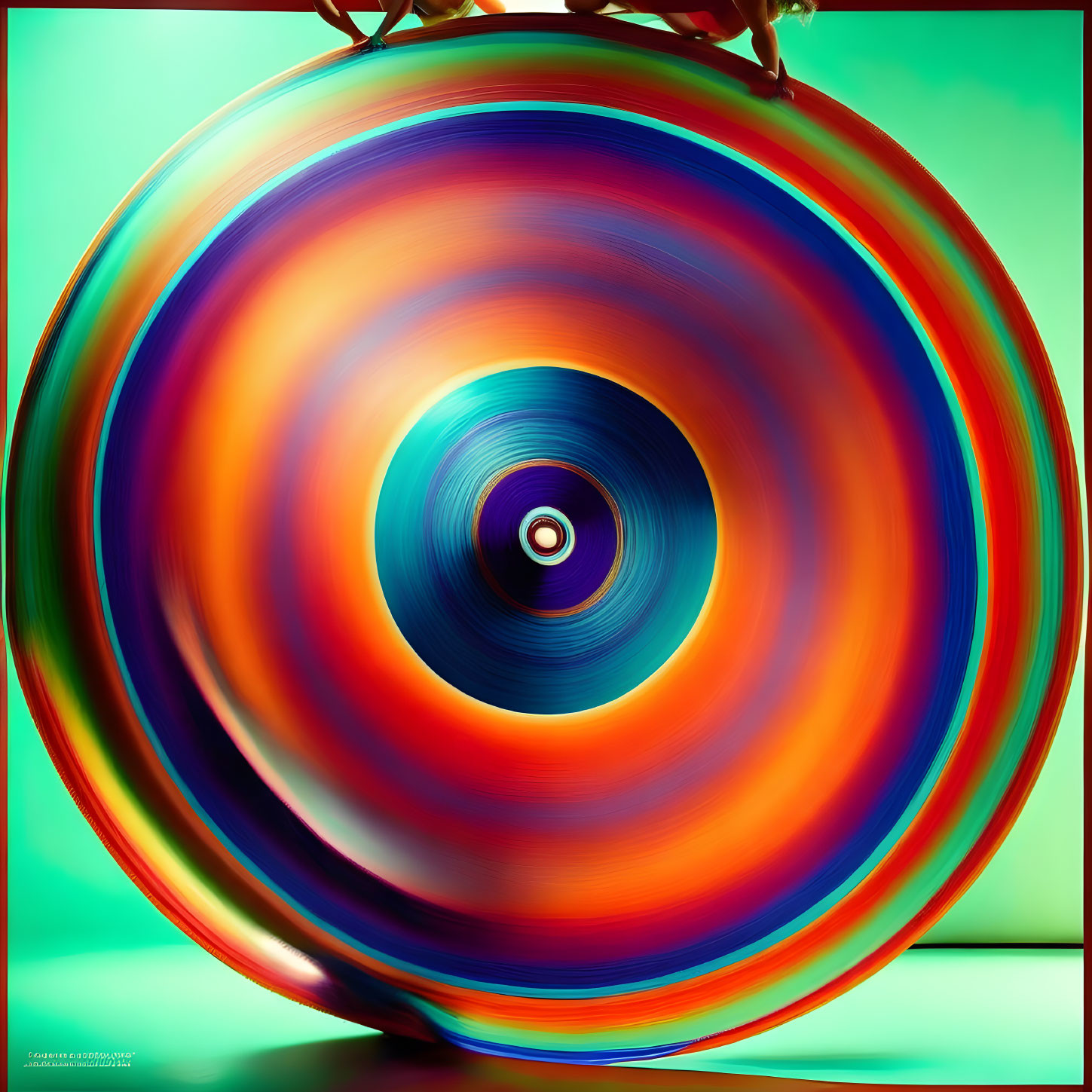 Colorful Gradient Spectrum Spinning Disc on Teal Background