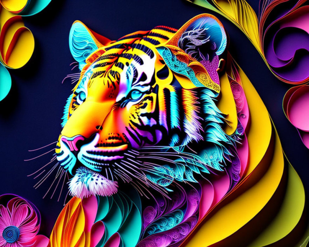 Colorful Tiger Artwork with Abstract Background