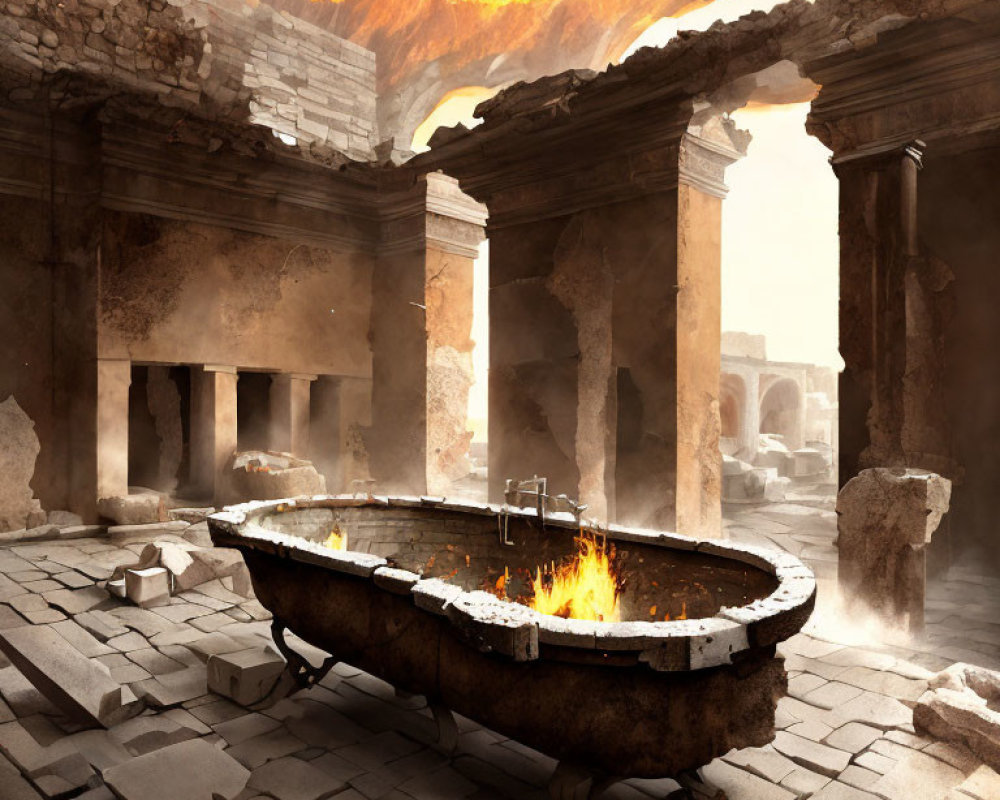 Ancient Roman bathhouse engulfed in fiery apocalypse