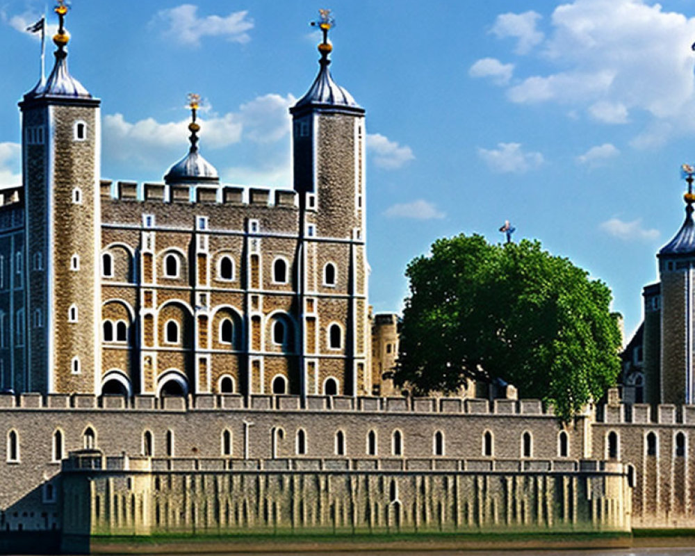 Medieval Castle with Four Turrets by Calm River