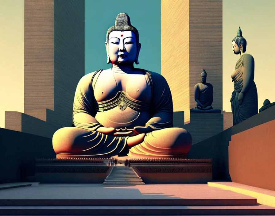 Three Large Buddha Statues in Serene Setting