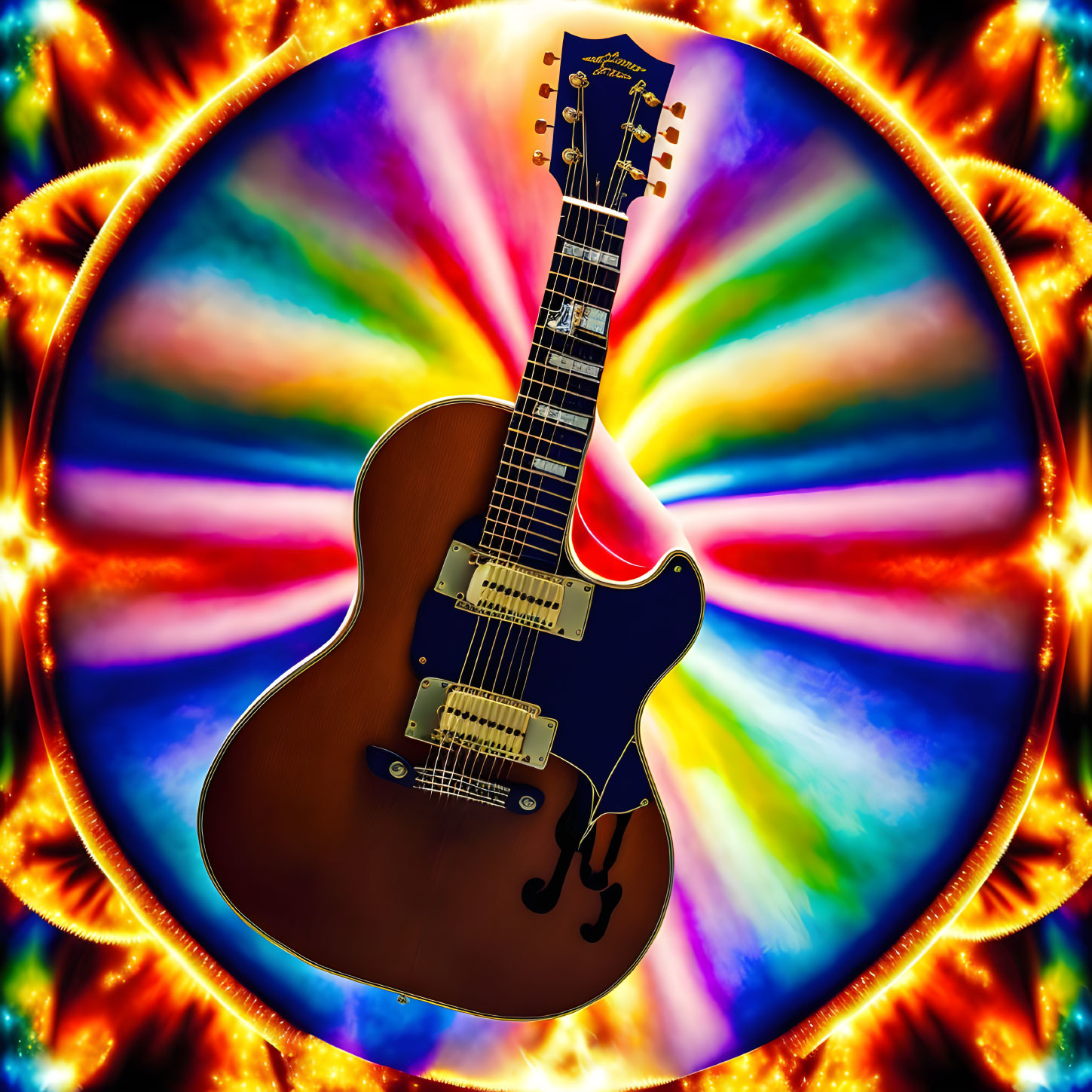 Vintage Rock Music Theme: Electric Guitar on Psychedelic Swirl Background