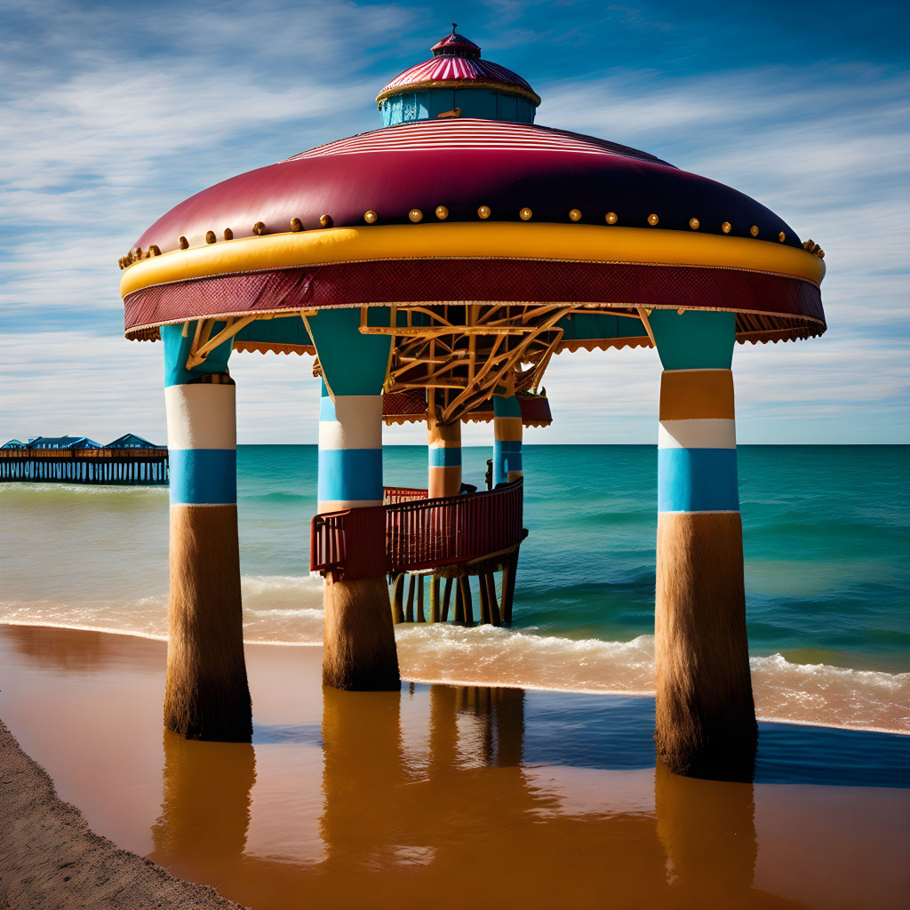 Vibrant Stilted Pavilion by the Shoreline