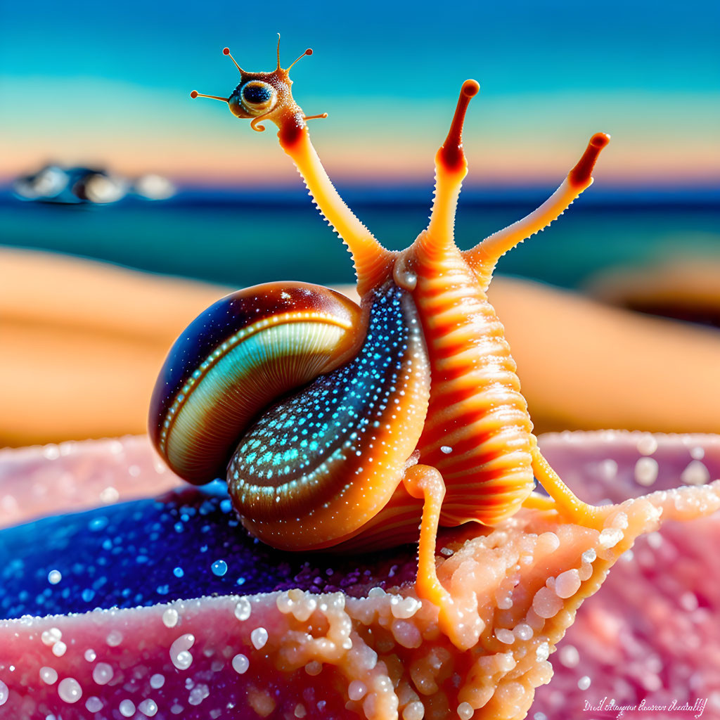 Colorful Snail on Starfish in Ocean Scene