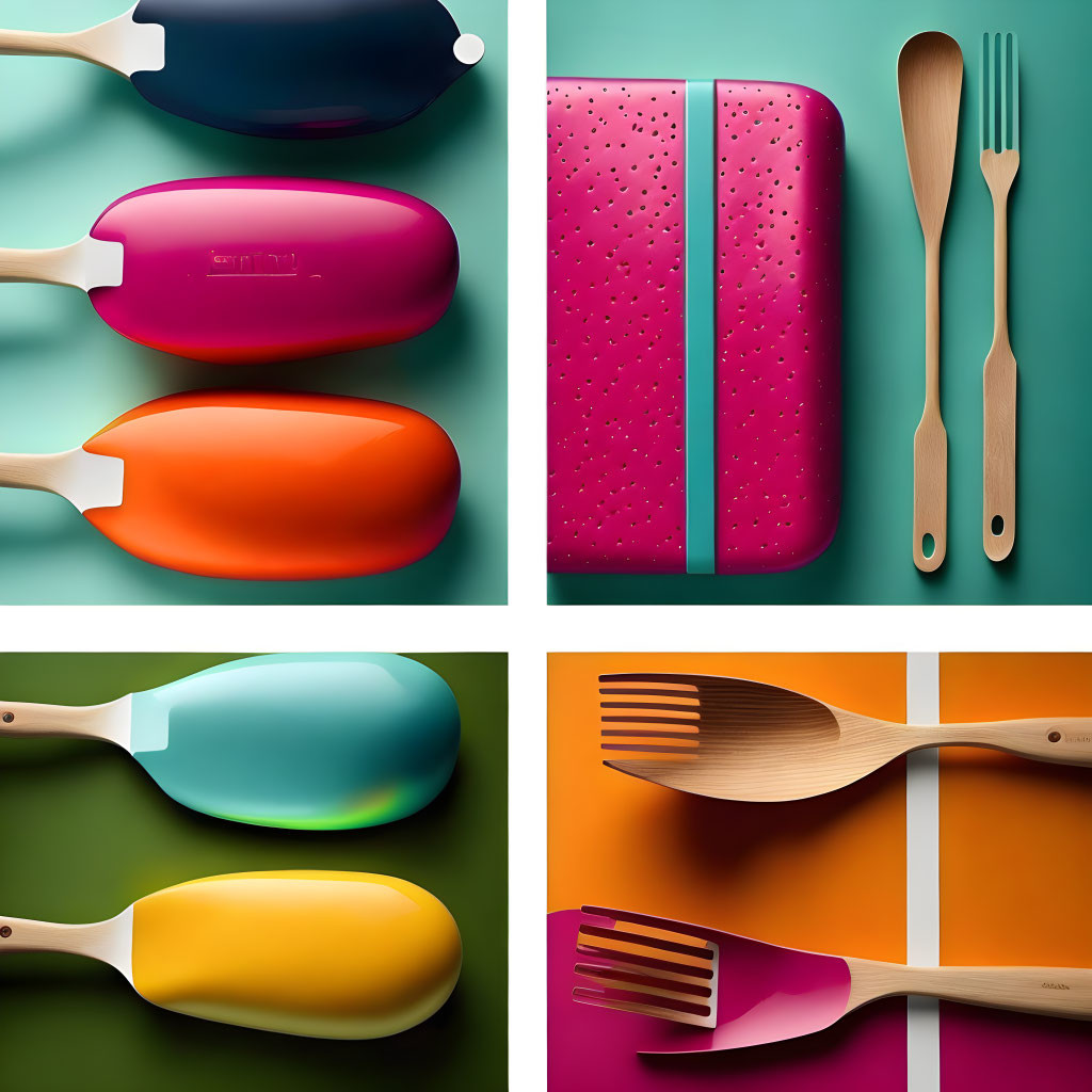 Colorful Modern Kitchenware: Ice Cream Scoops, Watermelon Knife, Cutlery, Salad