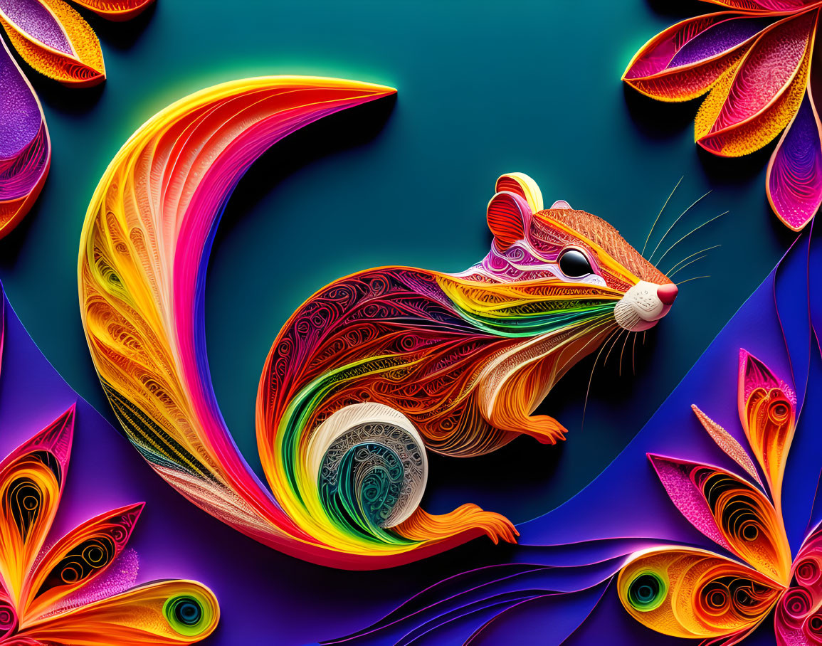 Colorful Mouse Quilling Art with Orange, Red, Yellow, and Blue Designs