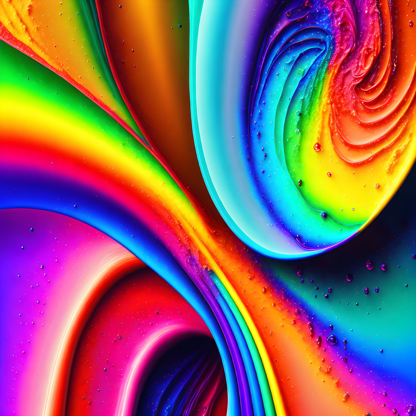 Colorful Abstract Artwork with Swirling Textures and Bubbles